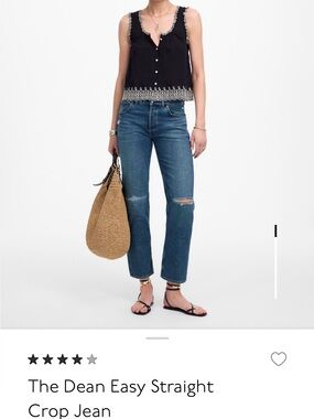 Madewell - The Dean Easy Straight Crop Jean - Blue - Like New!